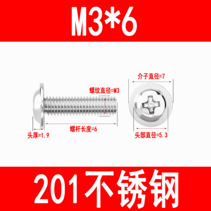 201/304 Stainless Steel Phillips Head Round Head Screw with Washer PWM Machine Screw Pan Head Phillips Head Machine Screw M3 M4 M5