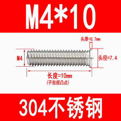 PT type 304 stainless steel welded screws, including welded studs, spot welded studs, and welded bolts (M3, M4, M5, M6, M8).