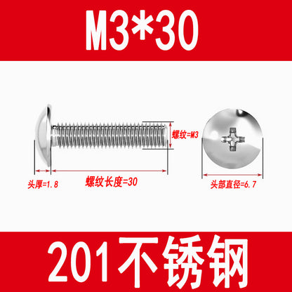 201 Stainless Steel Large Flat Head Screws Tm Mushroom Head Screws Cross Umbrella Head Machine Screws M3M4M5M6