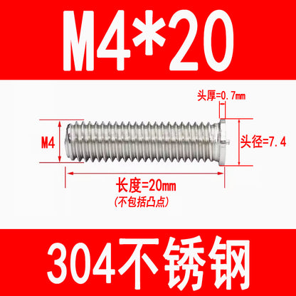 PT type 304 stainless steel welded screws, including welded studs, spot welded studs, and welded bolts (M3, M4, M5, M6, M8).