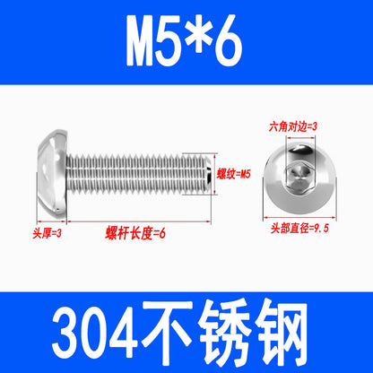 304 Stainless Steel Semi-round Head Hex Socket Head Screws Pan Head Screws Flat Round Head Mushroom Head Bolts M3 M4 M5 M6 M8