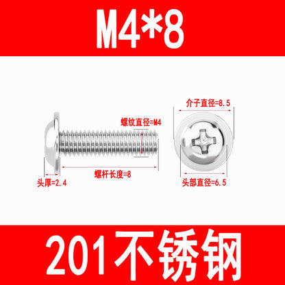 201/304 Stainless Steel Phillips Head Round Head Screw with Washer PWM Machine Screw Pan Head Phillips Head Machine Screw M3 M4 M5