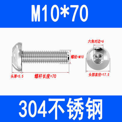 304 Stainless Steel Semi-round Head Hex Socket Head Screws Pan Head Screws Flat Round Head Mushroom Head Bolts M3 M4 M5 M6 M8