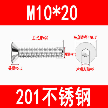 Manufacturer 201 Stainless Steel Countersunk Head Hexagonal Screws Flat Head Screws Machine Screws Flat Cup Bolts M5M6M8M10