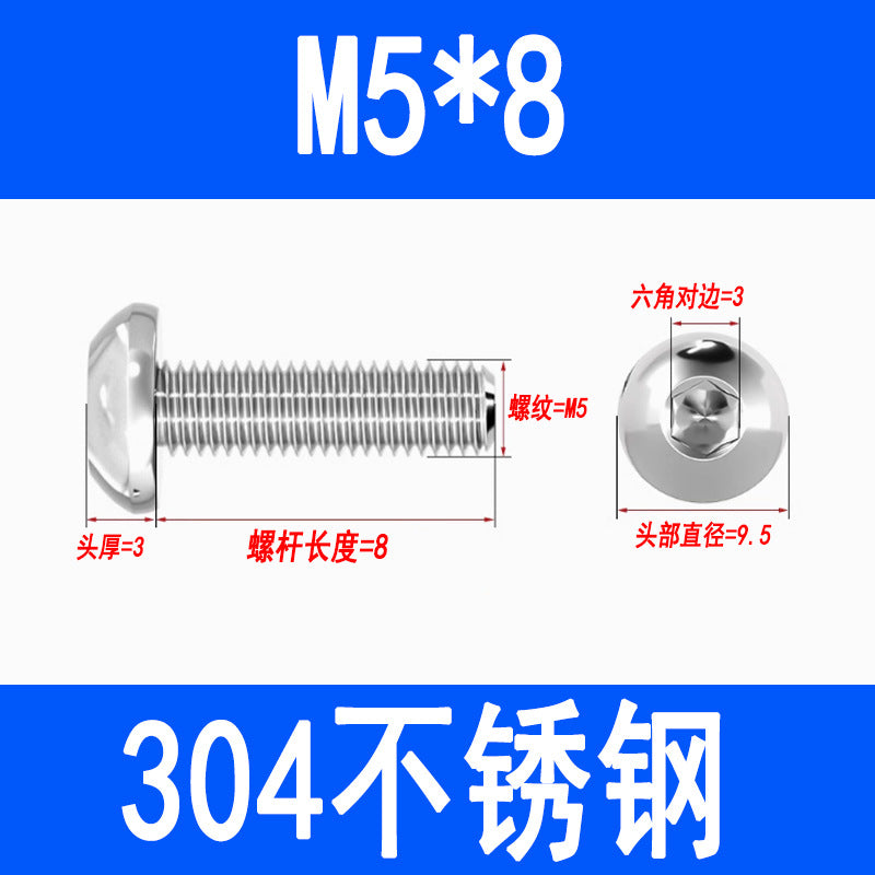304 Stainless Steel Semi-round Head Hex Socket Head Screws Pan Head Screws Flat Round Head Mushroom Head Bolts M3 M4 M5 M6 M8