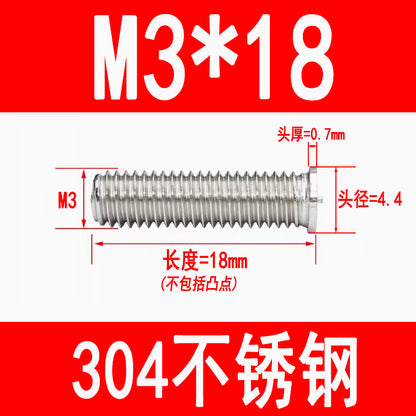 PT type 304 stainless steel welded screws, including welded studs, spot welded studs, and welded bolts (M3, M4, M5, M6, M8).