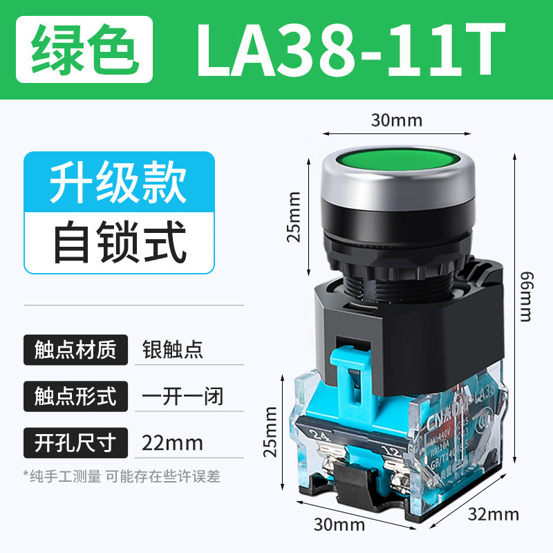 LA38-11BN Round Flat-Head Push Button Switch, Self-Resetting, Jog, Self-Locking, Start/Stop, with Symbols and Markings 22