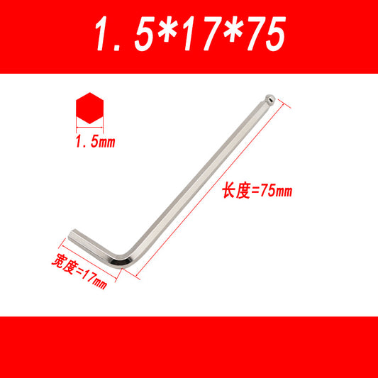 Medium-length ball-end hex wrench, L-shaped hex key, hexagonal wrench, 1.5-2-3-4-5-6mm