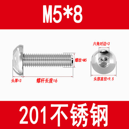201 Stainless Steel Half-Round Head Hexagon Socket Screws Pan Head Mushroom Head Screws Round Cup Bolts M3M4M5M6M8M10