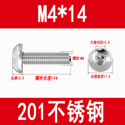 201 Stainless Steel Half-Round Head Hexagon Socket Screws Pan Head Mushroom Head Screws Round Cup Bolts M3M4M5M6M8M10
