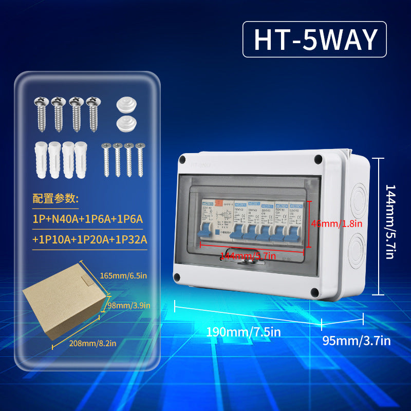Outdoor waterproof distribution box, IP65 rated, surface-mounted plastic, household use, with circuit breaker, popular cross-border e-commerce product.