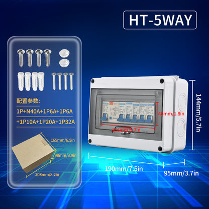 Outdoor waterproof distribution box, IP65 rated, surface-mounted plastic, household use, with circuit breaker, popular cross-border e-commerce product.