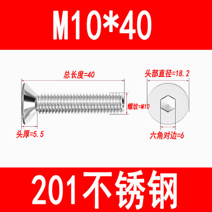 Manufacturer 201 Stainless Steel Countersunk Head Hexagonal Screws Flat Head Screws Machine Screws Flat Cup Bolts M5M6M8M10