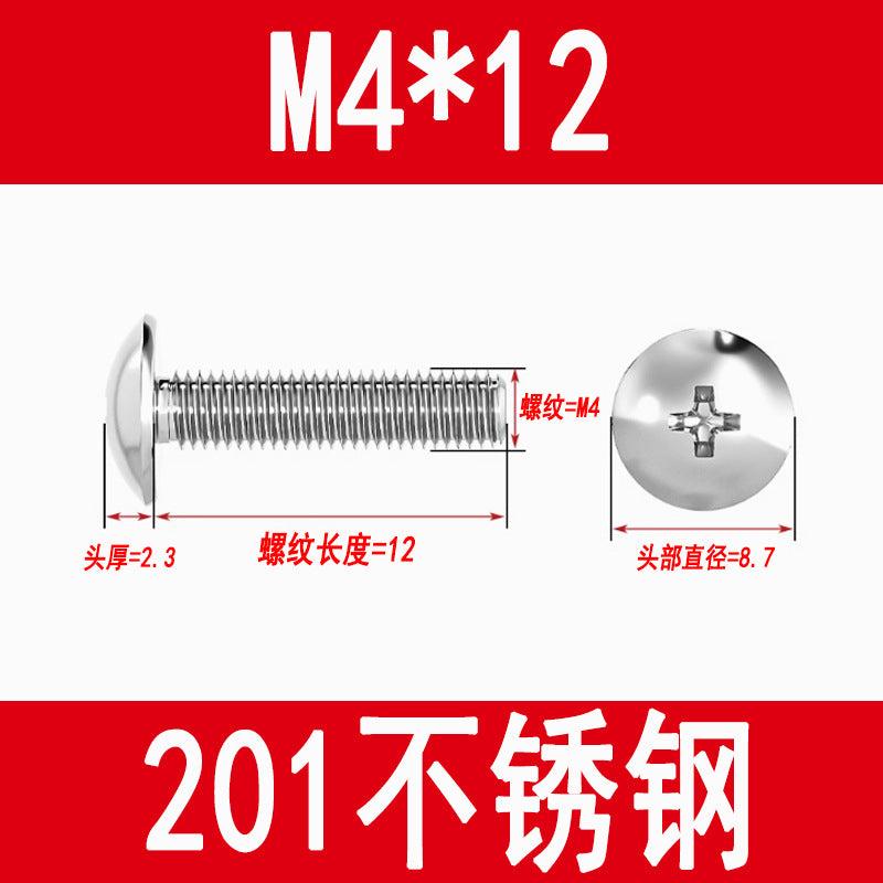 201 Stainless Steel Large Flat Head Screws Tm Mushroom Head Screws Cross Umbrella Head Machine Screws M3M4M5M6