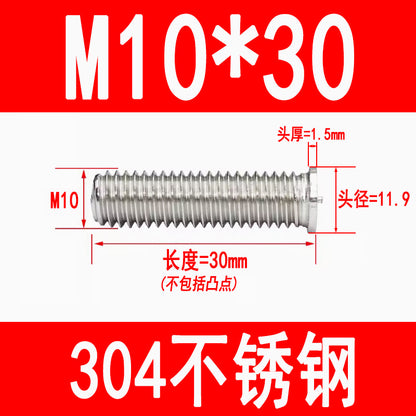 PT type 304 stainless steel welded screws, including welded studs, spot welded studs, and welded bolts (M3, M4, M5, M6, M8).