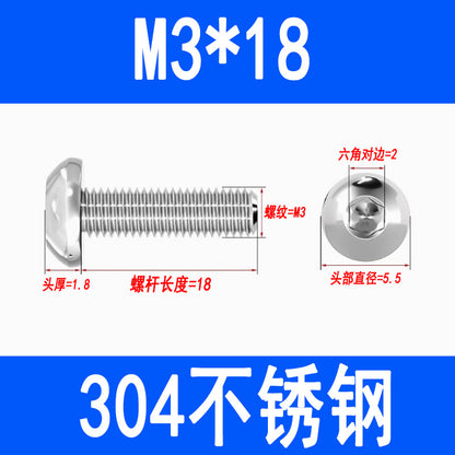 304 Stainless Steel Semi-round Head Hex Socket Head Screws Pan Head Screws Flat Round Head Mushroom Head Bolts M3 M4 M5 M6 M8