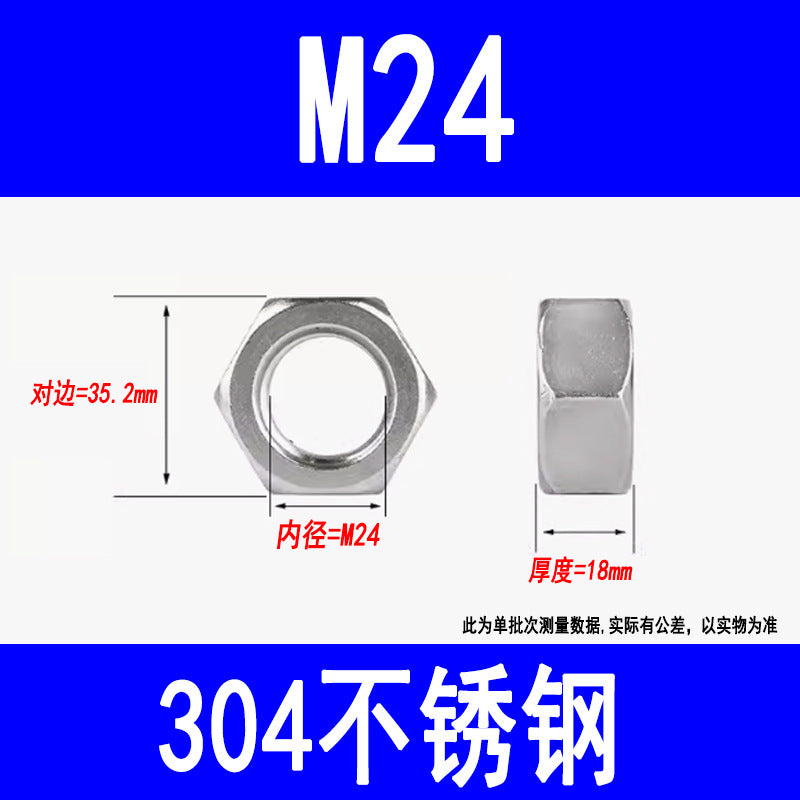 Manufacturer of 304 stainless steel nuts, external hexagonal nuts, locking screws, M3, M5, M6, M8, M10, M12, M16, M20, M24