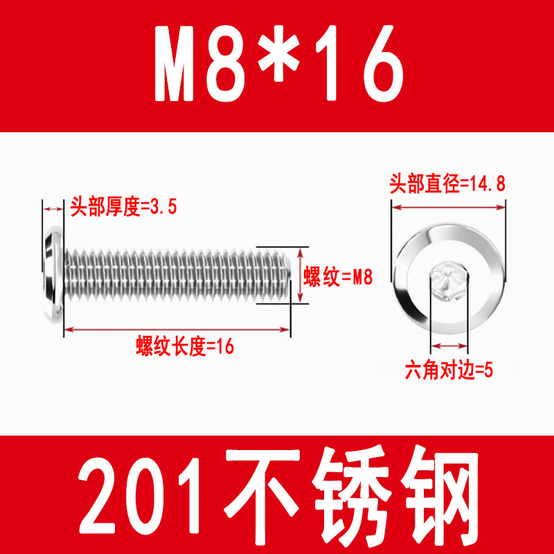 201/304 Stainless Steel Beveled Hex Socket Head Screws, Flat Head Hex Socket Furniture Screws M3 M4 M5 M6 M8