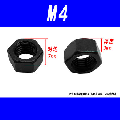 Black 8.8 grade hexagonal nut, high strength, external hexagonal screw cap, fine thread M6, M8, M10, M12, M16, M20