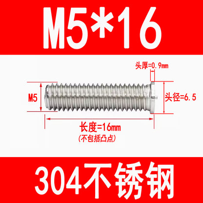 PT type 304 stainless steel welded screws, including welded studs, spot welded studs, and welded bolts (M3, M4, M5, M6, M8).