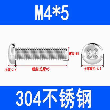 304 Stainless Steel Phillips Head Pan Head Phillips Recessed Screws, Machine Threaded Screws, M2, M2.5, M3, M4, M5, M6, M8