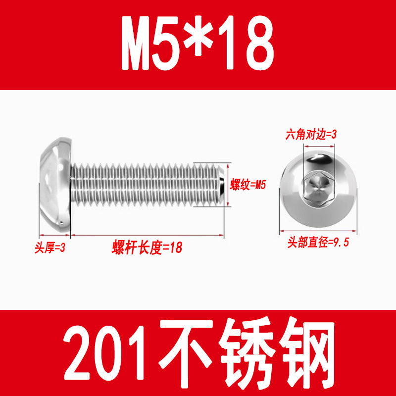 201 Stainless Steel Half-Round Head Hexagon Socket Screws Pan Head Mushroom Head Screws Round Cup Bolts M3M4M5M6M8M10