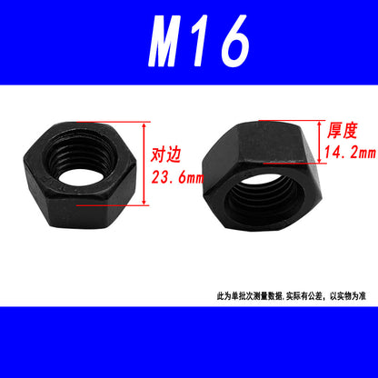 Black 8.8 grade hexagonal nut, high strength, external hexagonal screw cap, fine thread M6, M8, M10, M12, M16, M20