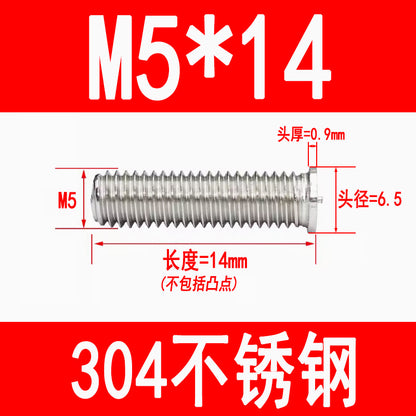 PT type 304 stainless steel welded screws, including welded studs, spot welded studs, and welded bolts (M3, M4, M5, M6, M8).