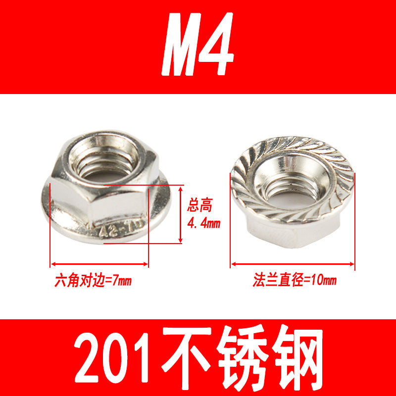 Manufacturer 201 Stainless Steel Flange Nut Hexagonal Padded Nut Anti-Slip Nut M3M4M5M6M8M10M12M14