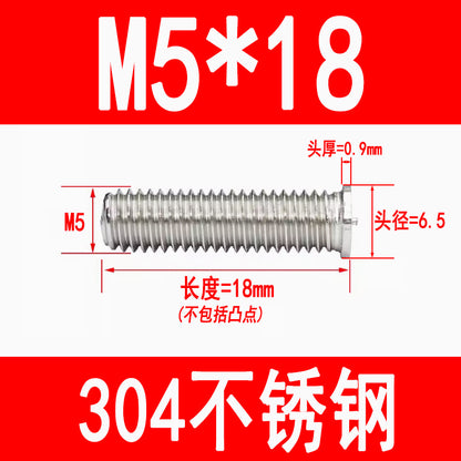 PT type 304 stainless steel welded screws, including welded studs, spot welded studs, and welded bolts (M3, M4, M5, M6, M8).