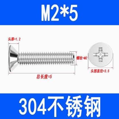 304 Stainless Steel Phillips Countersunk Head Screws, Phillips Recessed Flat Head Screws, Machine Thread Screws M2 M3 M4 M5 M6 M8