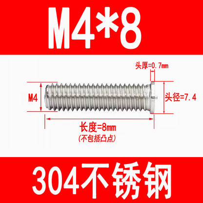 PT type 304 stainless steel welded screws, including welded studs, spot welded studs, and welded bolts (M3, M4, M5, M6, M8).