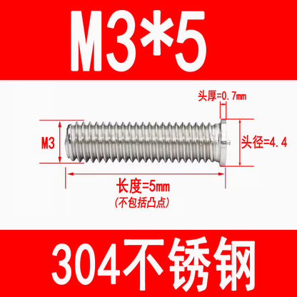 PT type 304 stainless steel welded screws, including welded studs, spot welded studs, and welded bolts (M3, M4, M5, M6, M8).