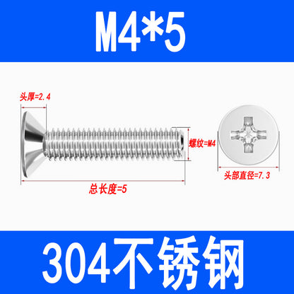 304 Stainless Steel Phillips Countersunk Head Screws, Phillips Recessed Flat Head Screws, Machine Thread Screws M2 M3 M4 M5 M6 M8