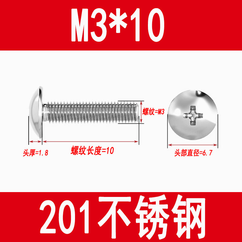 201 Stainless Steel Large Flat Head Screws Tm Mushroom Head Screws Cross Umbrella Head Machine Screws M3M4M5M6
