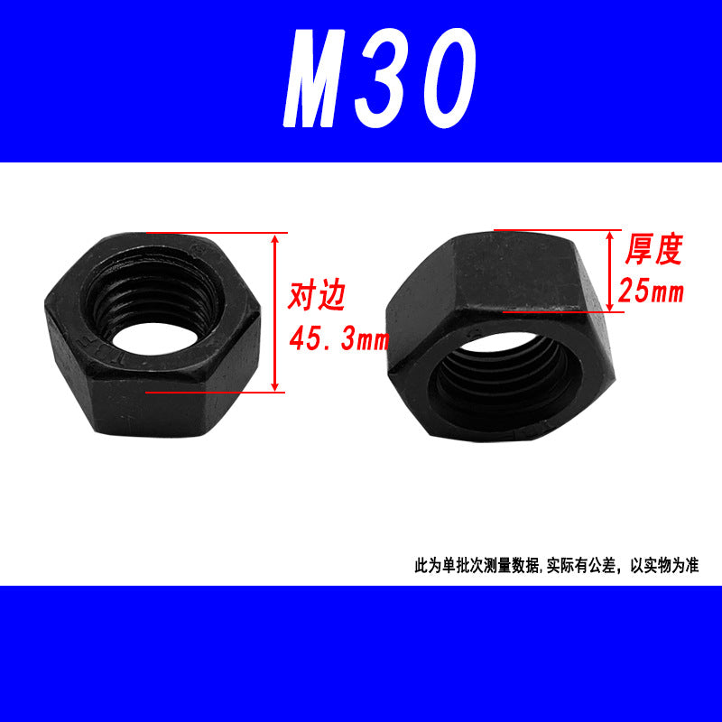 Black 8.8 grade hexagonal nut, high strength, external hexagonal screw cap, fine thread M6, M8, M10, M12, M16, M20