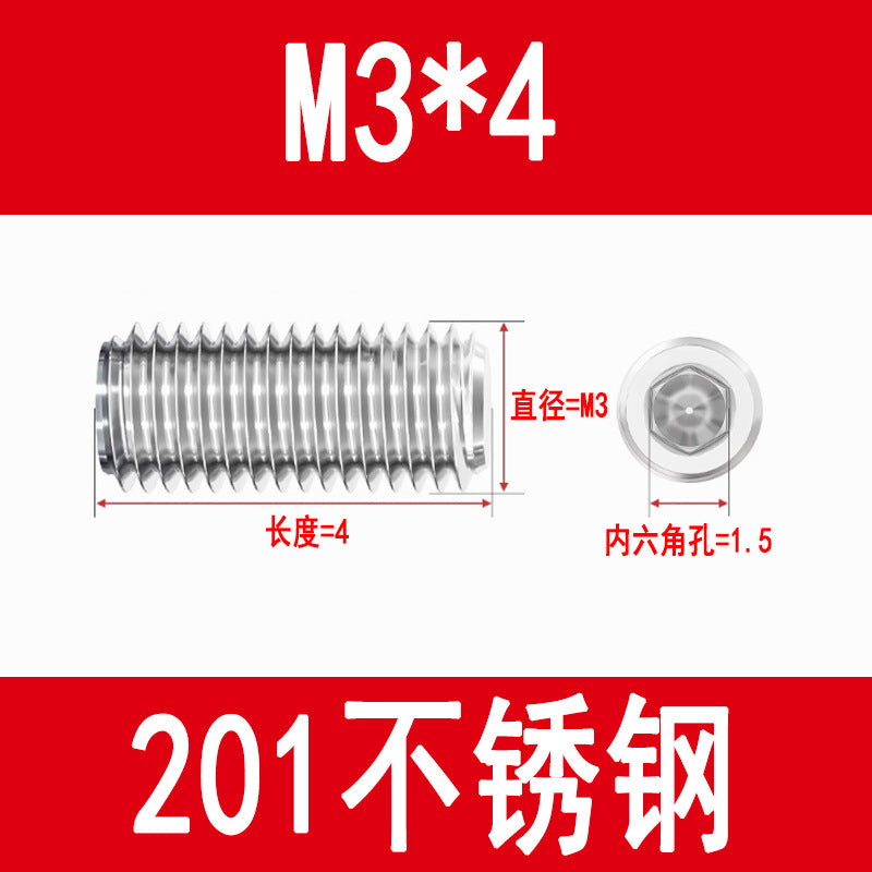 201 Stainless Steel Flat End Hexagonal Set Screw Machine Meter Top Screw Stop Screw M3M4M5M6M8M10M12