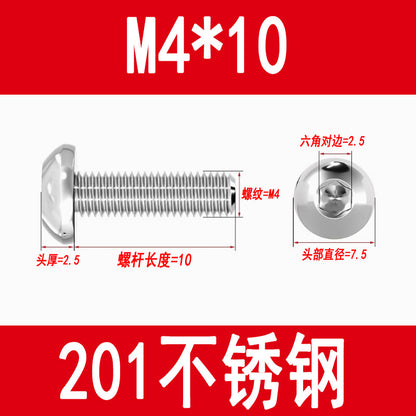 201 Stainless Steel Half-Round Head Hexagon Socket Screws Pan Head Mushroom Head Screws Round Cup Bolts M3M4M5M6M8M10