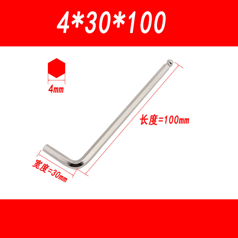 Medium-length ball-end hex wrench, L-shaped hex key, hexagonal wrench, 1.5-2-3-4-5-6mm