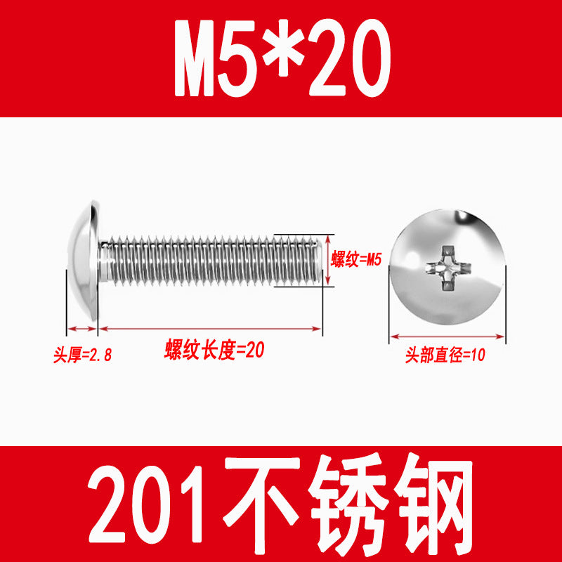 201 Stainless Steel Large Flat Head Screws Tm Mushroom Head Screws Cross Umbrella Head Machine Screws M3M4M5M6