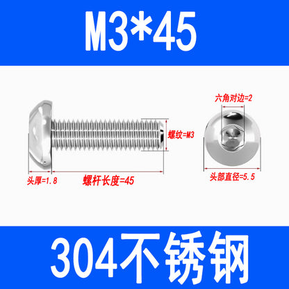 304 Stainless Steel Semi-round Head Hex Socket Head Screws Pan Head Screws Flat Round Head Mushroom Head Bolts M3 M4 M5 M6 M8