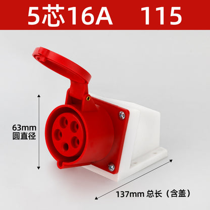 16/32A industrial plug, aviation socket connector, three-phase four-wire, 3/4/5-pin industrial waterproof mating plug
