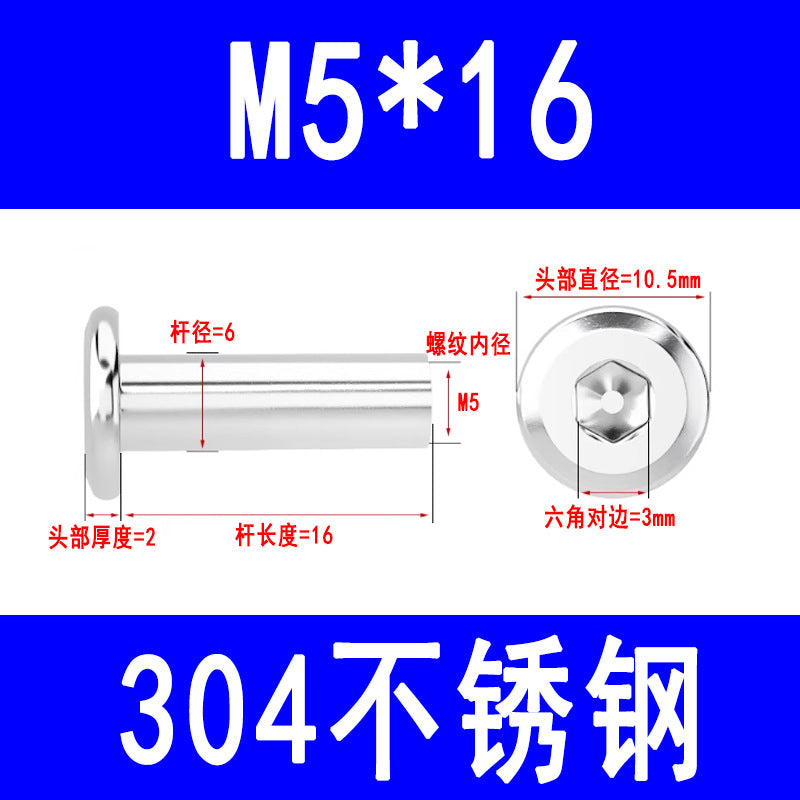 304 Stainless Steel Flat Head Beveled Hex Socket Nuts for Furniture Parting and Clamping M3 M4 M5 M6 M8
