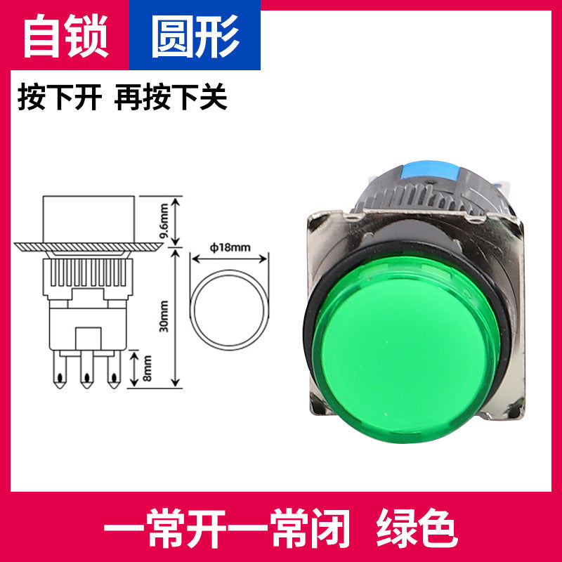 LA16Y-11 Self-resetting, self-locking, LA16-11 round 16mm mini push-button switch, square, on/off.