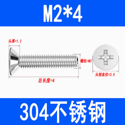 304 Stainless Steel Phillips Countersunk Head Screws, Phillips Recessed Flat Head Screws, Machine Thread Screws M2 M3 M4 M5 M6 M8