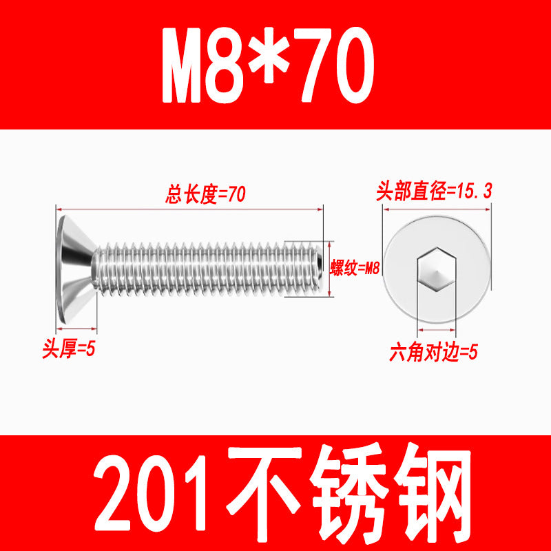 Manufacturer 201 Stainless Steel Countersunk Head Hexagonal Screws Flat Head Screws Machine Screws Flat Cup Bolts M5M6M8M10