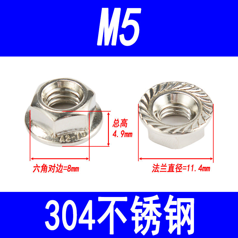 304 Stainless Steel Flange Nuts, Hexagonal with Washer, Anti-slip and Anti-loosening Nuts, M3 M4 M5 M6 M8 M10 M12 M16