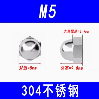 304 Stainless Steel Cap Nut, Decorative Cap Nut, Ball Head Cap Nut, M3 M4 M5 M6 M8 M10 M12 M16