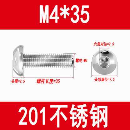201 Stainless Steel Half-Round Head Hexagon Socket Screws Pan Head Mushroom Head Screws Round Cup Bolts M3M4M5M6M8M10