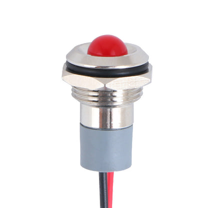 Metal indicator light, stainless steel, waterproof, small, with wire, LED power signal light, 6/8/10/12, flat head, high head.